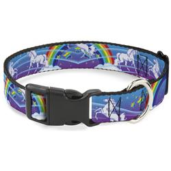 Plastic Clip Collar - Unicorns/Rainbows/Stars Blue/Rainbow/White