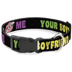 Plastic Clip Collar - YOUR BOYFRIEND LOVES ME w/Kiss Black/Neon