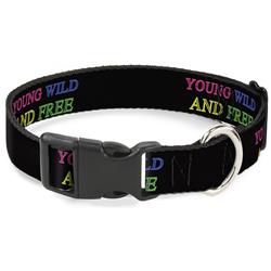 Plastic Clip Collar - YOUNG WILD AND FREE Outline Black/Multi Neon