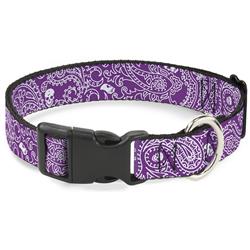 Plastic Clip Collar - Bandana/Skulls Purple/White