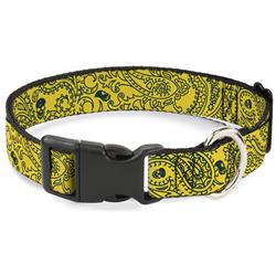 Plastic Clip Collar - Bandana/Skulls Gold/Green