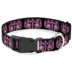 Plastic Clip Collar - Buckle-Down Skulls w/Wings Black/Pink