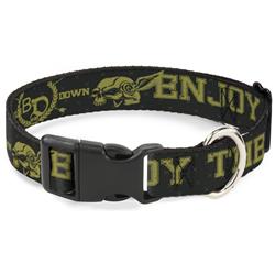 Plastic Clip Collar - Buckle-Down Winged Skull ENJOY THE RIDE Olive/Lime Green