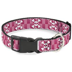 Plastic Clip Collar - Cute Skulls w/Checkers Pinks/White