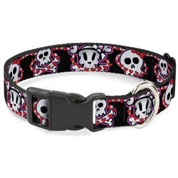 Plastic Clip Collar - Cute Skulls w/Hearts