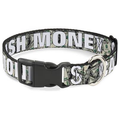Plastic Clip Collar - CASH MONEY $ Dollars/White