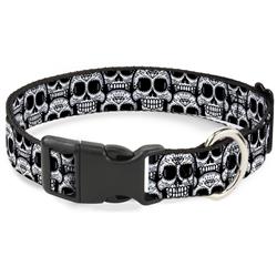 Plastic Clip Collar - Cartoon Sugar Skulls Stacked Black/White