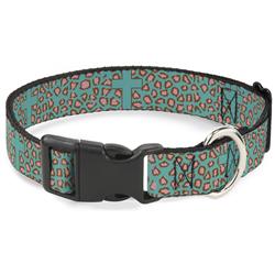 Plastic Clip Collar - Cross Repeat Leopard Turquoise/Pink