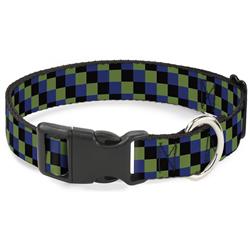 Plastic Clip Collar - Checker Trio Green/Black/Blue