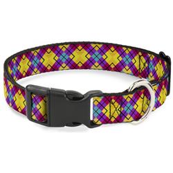 Plastic Clip Collar - Diamond Plaid Orange/Yellow/Blue/Purple/Fuchsia
