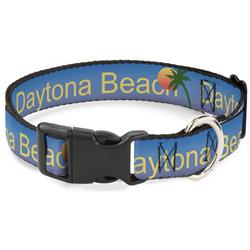 Plastic Clip Collar - DAYTON BEACH Script/Sun/Palm Trees Blue Fade/Yellow/Oranges/Green