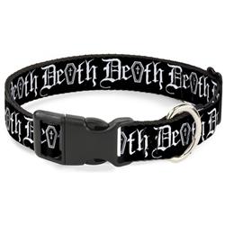 Plastic Clip Collar - DEATH w/Coffin Old English Black/White