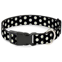 Plastic Clip Collar - Daisies Scattered Black/White/Yellow