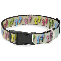 Plastic Clip Collar - Flip Flops7 LIFE'S A BEACH Tan/Aqua/White