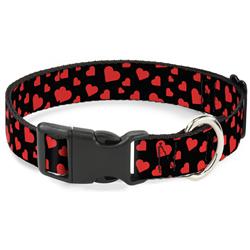 Plastic Clip Collar - Hearts Scattered Black/Red