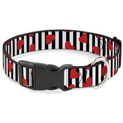 Plastic Clip Collar - Hearts Scattered/Stripe White/Black/Red