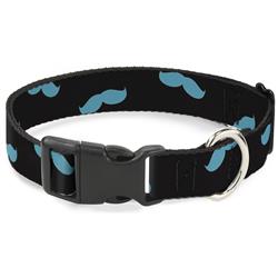 Plastic Clip Collar - Mustaches Scattered Black/Turquoise