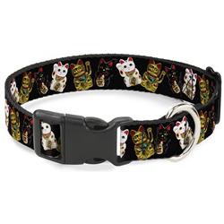 Plastic Clip Collar - Maneki Neko Lucky Cats Gold/Black/White