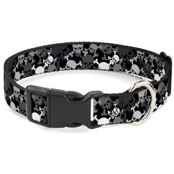 Plastic Clip Collar - Multi Top Skulls Stacked Blak/Gray/White