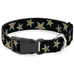 Plastic Clip Collar - Multi Stars Black/Leopard/Baby Blue Outline