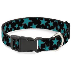 Plastic Clip Collar - Multi Stars Black/Turquoise