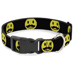 Plastic Clip Collar - Mustache Happy Face2 Black/Yellow/Black