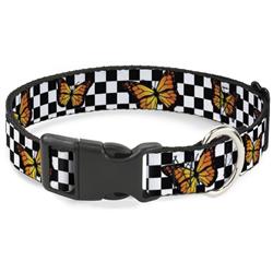 Plastic Clip Collar - Monarch Butterfly Scattered Checker Black/White