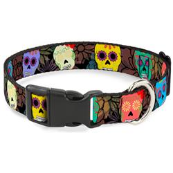 Plastic Clip Collar - Painted Sugar Skulls & Flowers Collage