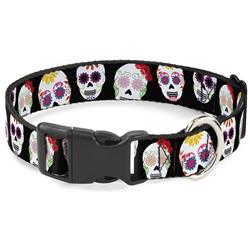 Plastic Clip Collar - Staggered Sugar Skulls Black/Multi Color