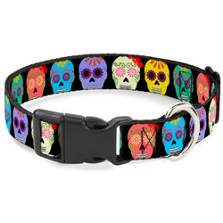 Plastic Clip Collar - Painted Sugar Skulls Black/Multi Color