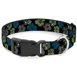 Plastic Clip Collar - Pixilated Hibiscus Flowers Black/Multi Color