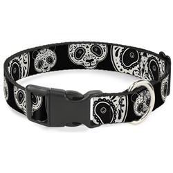 Plastic Clip Collar - Panda Bear Sugar Skull CLOSE-UP Scattered Black/Cream