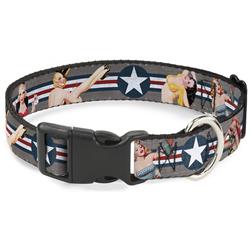 Plastic Clip Collar - Pin Up Girl Poses Star & Stripes Gray/Blue/White/Red