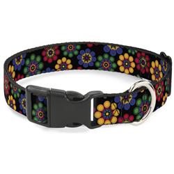 Plastic Clip Collar - Psychedelic Daisies Black/Multi Color