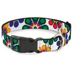 Plastic Clip Collar - Psychedelic Daisies CLOSE-UP White/Multi Color