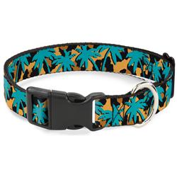 Plastic Clip Collar - Palm Tree Silhouette Leopard Brown/Turquoise