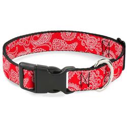 Plastic Clip Collar - Paisley Red/White