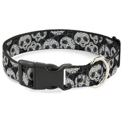 Plastic Clip Collar - Panda Bear Sugar Skull Scattered Black/Cream