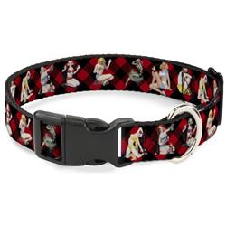 Plastic Clip Collar - Pin Up Girl Poses Buffalo Plaid Blocks Black/Red