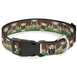 Plastic Clip Collar - Pug Puppies/Paw Prints Browns/Greens