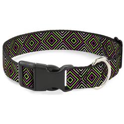 Plastic Clip Collar - Square Lines Black/Greens/Pinks