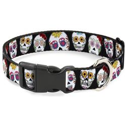 Plastic Clip Collar - Sugar Skull Outline Black/Multi Color