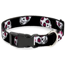 Plastic Clip Collar - Sugar Skulls Scattered Black/White/Fuchsia