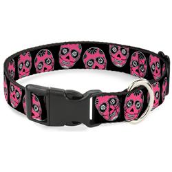 Plastic Clip Collar - Sugar Skulls Black/White/Fuchsia