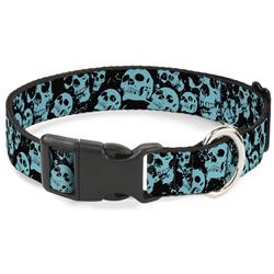 Plastic Clip Collar - Skulls Stacked Weathered Black/Teal