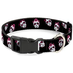 Plastic Clip Collar - Staggered Sugar Skulls Black/Pink/White