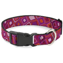 Plastic Clip Collar - Skewed Squares Stacked Purple/Orange/Pinks