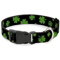 Plastic Clip Collar - St. Pat's Clovers Scattered2 Black/Green