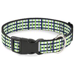 Plastic Clip Collar - Basketweave Plaid White/Navy/Bright Green