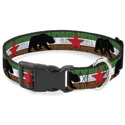 Plastic Clip Collar - Cali Bear Silhouette & Star/CALIFORNIA REPUBLIC Green/White/Brown/Black/Red